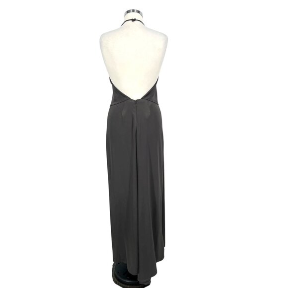 Halston Heritage High Neck Gown Open Back Gown in Gunmetal Gray Size 2 - Picture 9 of 15